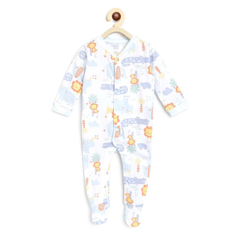 Boys Light Blue Printed Front Opening Babysuit image number null